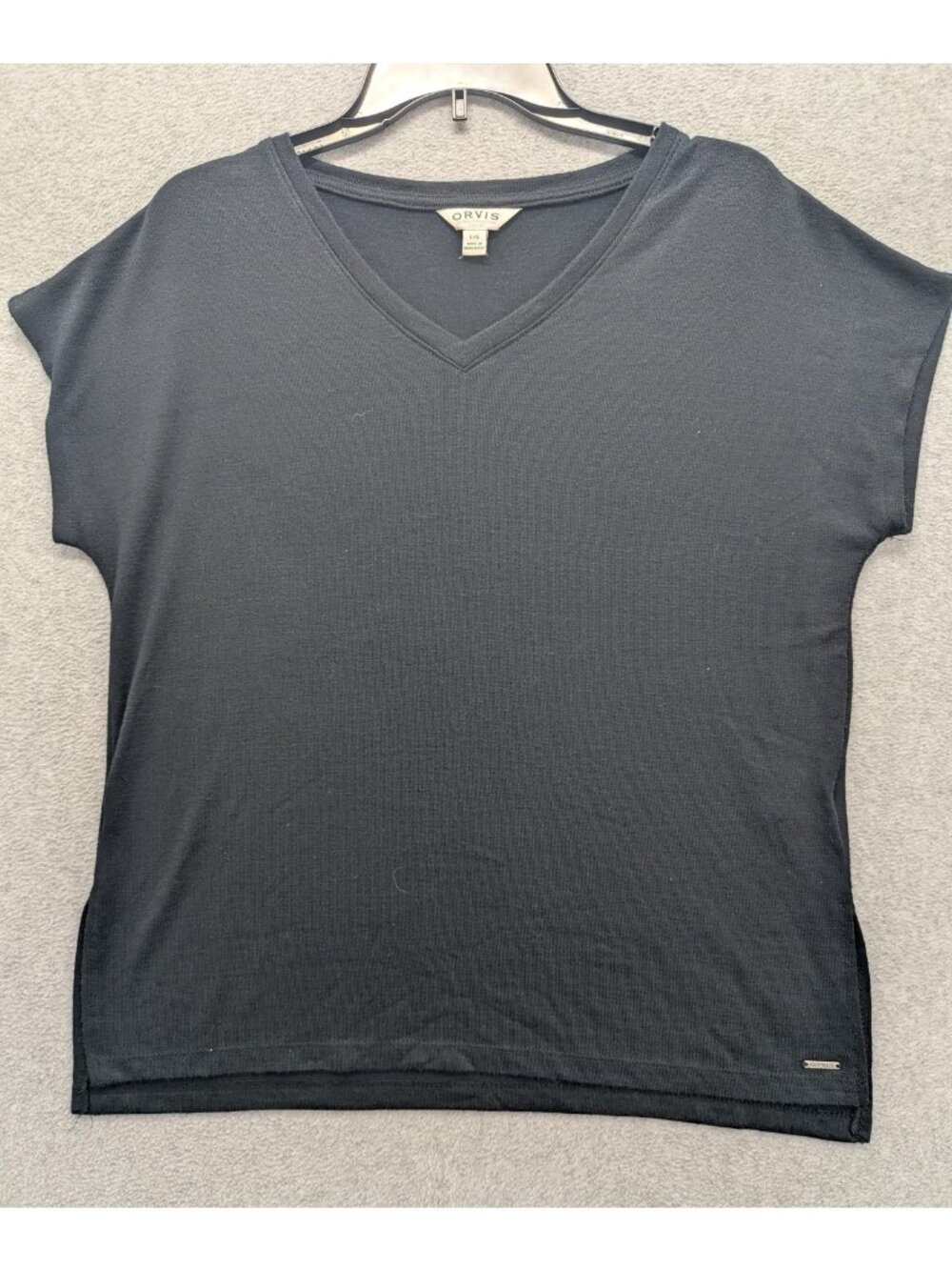 Orvis Shirt Womens Large Black V-Neck Cap Sleeve Jersey Stretch Casual Top